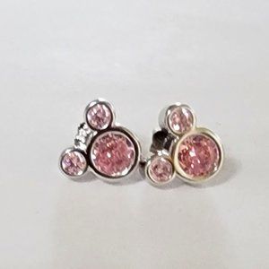 Silver Mickey Mouse Pink stone Earrings, S925